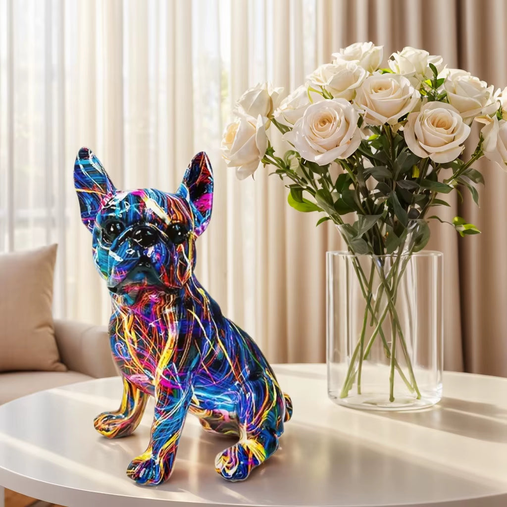 Colorful Standing French Bulldog Resin Statue Decoration, Pet Dog DIY Graffiti Crafts, Desktop Animal Statue Ornament.